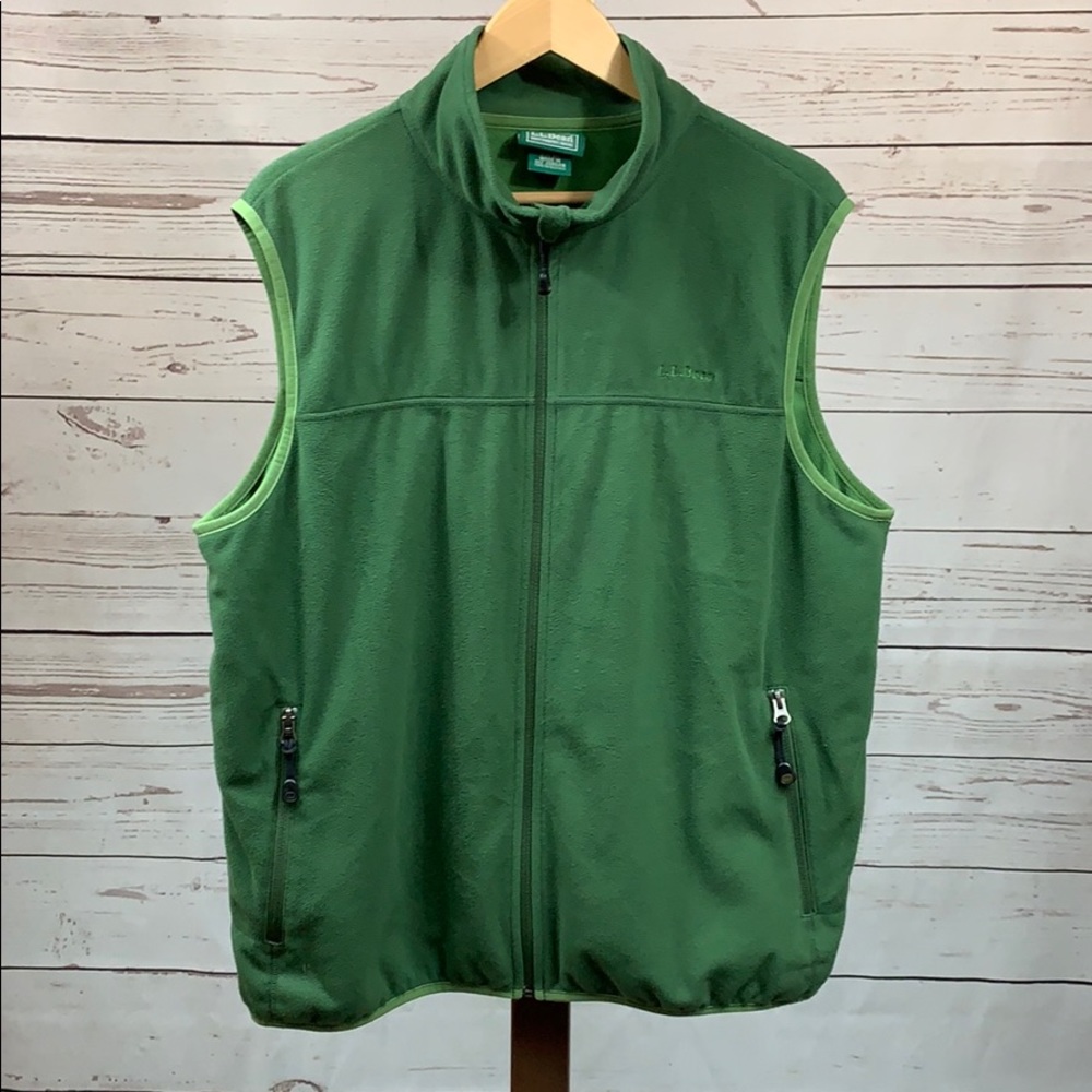 LL Bean Green Full Zip Fleece Vest